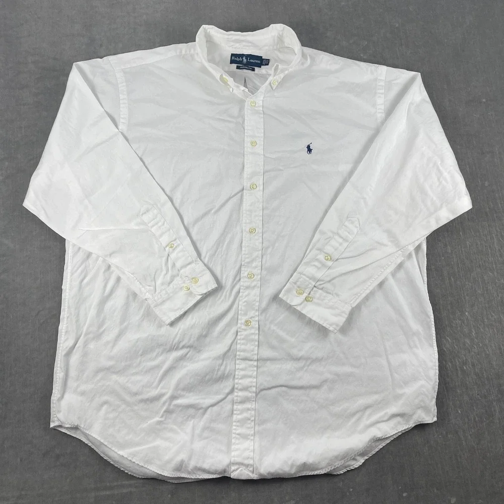 Polo Ralph Lauren Mens 17.5 34/35 White Button Down Yarmouth Shirt Logo